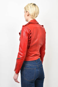 R13 Red Leather Moto Jacket With Belt Size XS Mine Yours